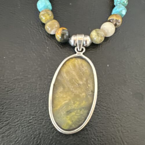 Men's BumbleBee Jasper Pendant Necklace | Navajo Pearls | Sterling Silver | Authentic Native American Handmade | 16876