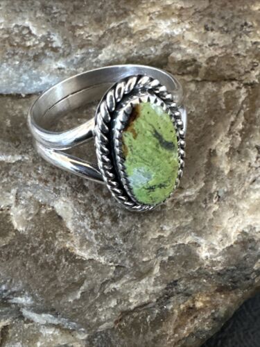Navajo Green Gaspeite Ring | Sterling Silver | Sz 8 | Authentic Native American Handmade | 16399