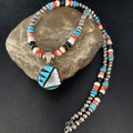 Zuni Multi-Color Turquoise Onyx Necklace with Inlay Pendant | Sterling Silver | 13565