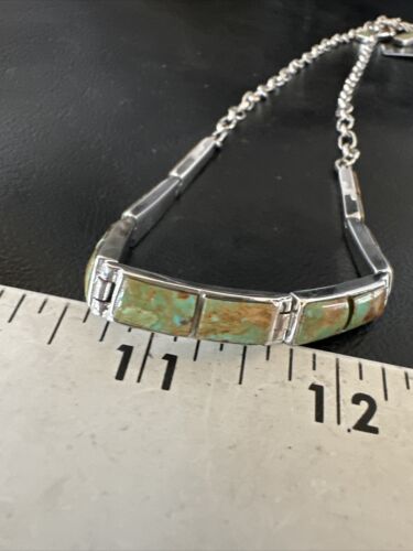Navajo Choker Necklace with Blue #8 Turquoise Inlay | Sterling Silver Earrings Set | Authentic Native American Handmade | 16266