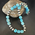 Navajo Blue Turquoise Nugget Necklace | Sterling Silver Pearls | Authentic Native American Handmade | 16" | 16655