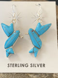 Navajo Blue Turquoise Hummingbird Earrings | Sterling Silver | 1" | Authentic Native American Handmade | 01424