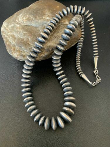 Navajo Pearl Graduated Rondelle Bead Necklace | 6-12mm Sterling Silver | 20" | Authentic Native American Handmade | 11807