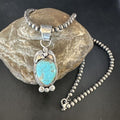 Navajo Blue Turquoise #8 Pendant | Sterling Silver Necklace with Pearls | Authentic Native American Handmade | 15444