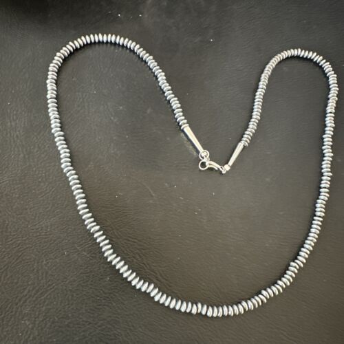 Navajo Pearl Sterling Silver Saucer Bead Necklace | Hand Strung | 4mm | 20" | Authentic Native American | 60420