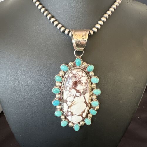Navajo Wild Horse Turquoise Pendant | Sterling Silver | Native American Handmade | 17147