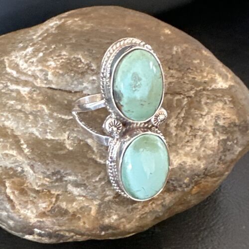 Navajo Blue Dry Creek Turquoise Multi-Stone Ring | Authentic Native American Sterling Silver | Sz 10 | 16740