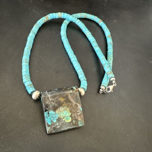 Navajo SpiderWeb Turquoise Heishi Pearls Necklace | Sterling Silver | 20" | Authentic Native American Handmade | 17092 - Masha USA