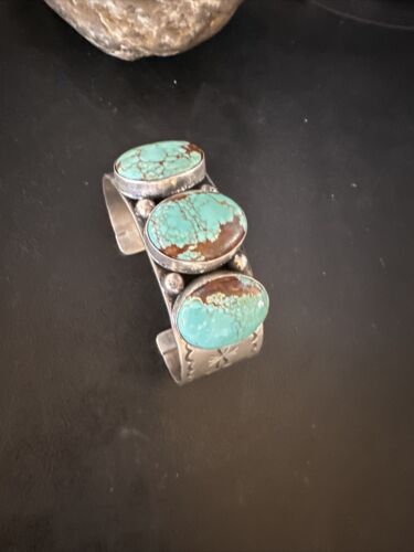 Native American Men's Navajo Blue #8 Turquoise Cuff Bracelet | Sterling Silver | 14993