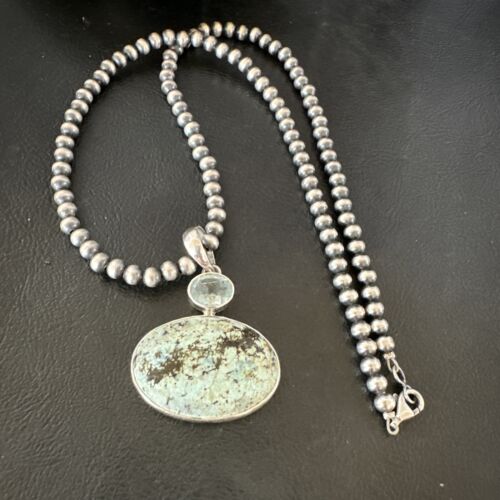 Navajo Dry Creek Turquoise Topaz Pendant Necklace | Sterling Silver | Authentic Native American Handmade | 16313