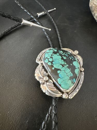 Men's Blue Spiderweb Turquoise Bolo Tie | Navajo Sterling Silver | Authentic Native American Handmade | 15007