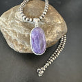 Navajo Purple Charoite Pendant with Pearls | Sterling Silver Necklace | Authentic Native American Handmade | 17313