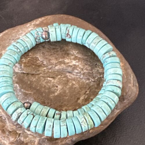 Navajo Turquoise Heishi Bracelet | Stainless Steel Memory Wire | Authentic Native American Handmade | 17610