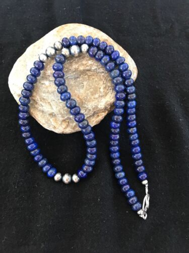 Pueblo Sterling Silver Navajo Lapis Men's Necklace | 22" | Authentic Native American Handmade | 15075