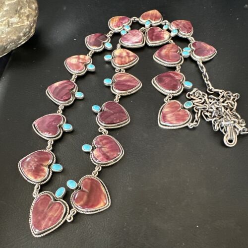 Navajo Lariat Necklace | Turquoise & Purple Spiny Oyster | Sterling Silver | 42" | Authentic Native American Handmade | 16179