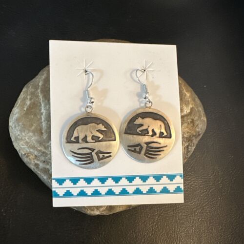 Hopi BearPaw Dangle Earrings | Sterling Silver | Authentic Native American Handmade | 16841
