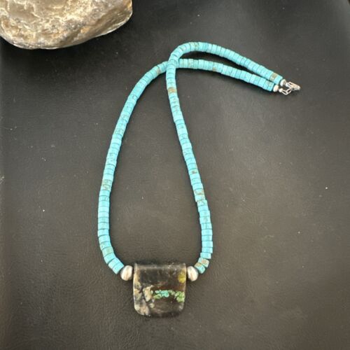 Navajo SpiderWeb Turquoise Heishi Pearls Necklace | Sterling Silver | 20" | Authentic Native American Handmade | 16911