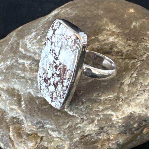 Women's Wild Horse Turquoise Ring | Navajo Sterling Silver | Sz 8 Adjustable | Authentic Native American Handmade | 15557