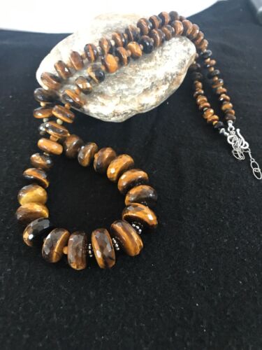 Navajo Tigers Eye & Picture Jasper Graduated Necklace | Sterling Silver | Authentic Native American | 26" | 01121