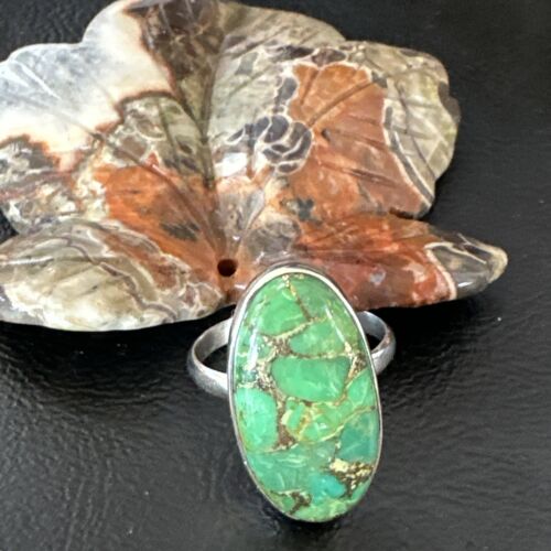Navajo Green Mojave Turquoise Ring | Sterling Silver | Sz 7 | Authentic Native American Handmade | 15926