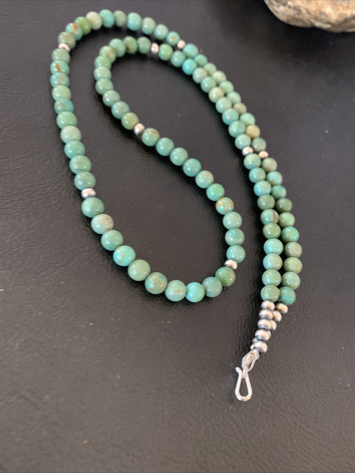 Navajo Royston Green Turquoise Necklace | Sterling Silver | Authentic Native American Handmade | 24" | 02212