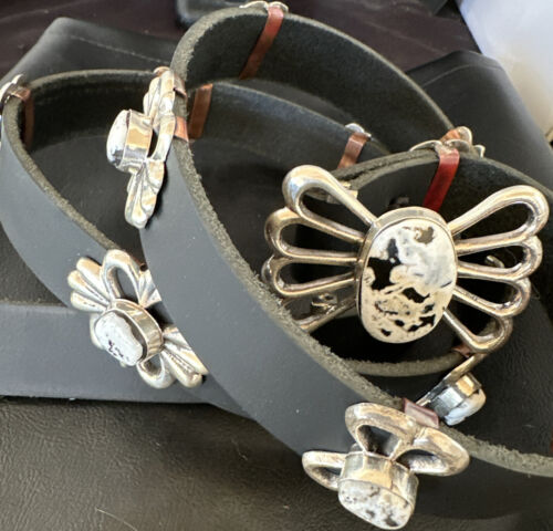 Men's White Buffalo Turquoise Concho Belt | Sterling Silver Navajo Tufa | Authentic Native American Handmade | 16683