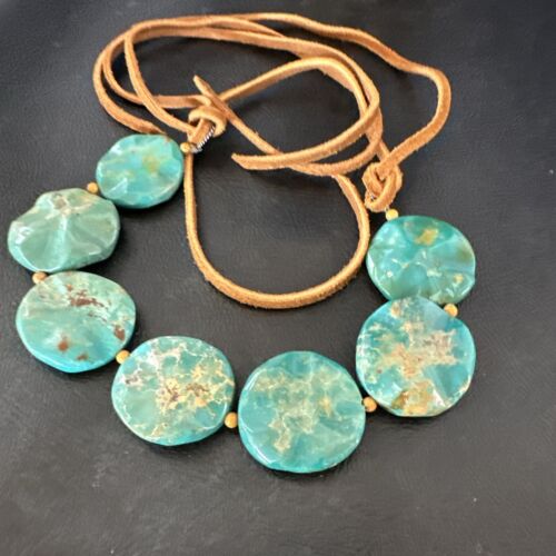 Navajo Green Turquoise Sterling Silver Necklace Leather Cords Bracelet 17548