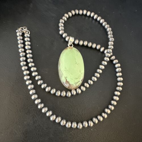 Navajo Green Gaspeite Pendant Necklace | Sterling Silver | Authentic Native American Handmade | 15488