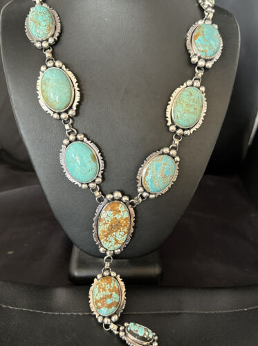 Navajo Turquoise Lariat Necklace | Sterling Silver | Native American Handmade | 15270