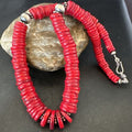 Authentic Native American Red Coral Graduated Navajo Pearls Necklace | Sterling Silver | 18" | 17537