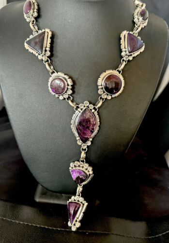 Navajo Sugilite Lariat Necklace | Sterling Silver Pendant | 30" | Authentic Native American Handmade | 16753
