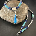 Navajo Blue Opal Turquoise Pendant Necklace | Sterling Silver | Authentic Native American Handmade | 16764