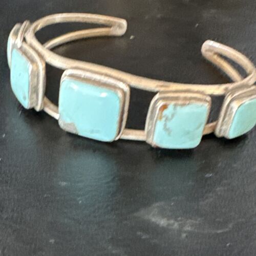Men's Blue Turquoise 5 Stone Cuff Bracelet | Navajo Sterling Silver | Authentic Native American Handmade | 15073
