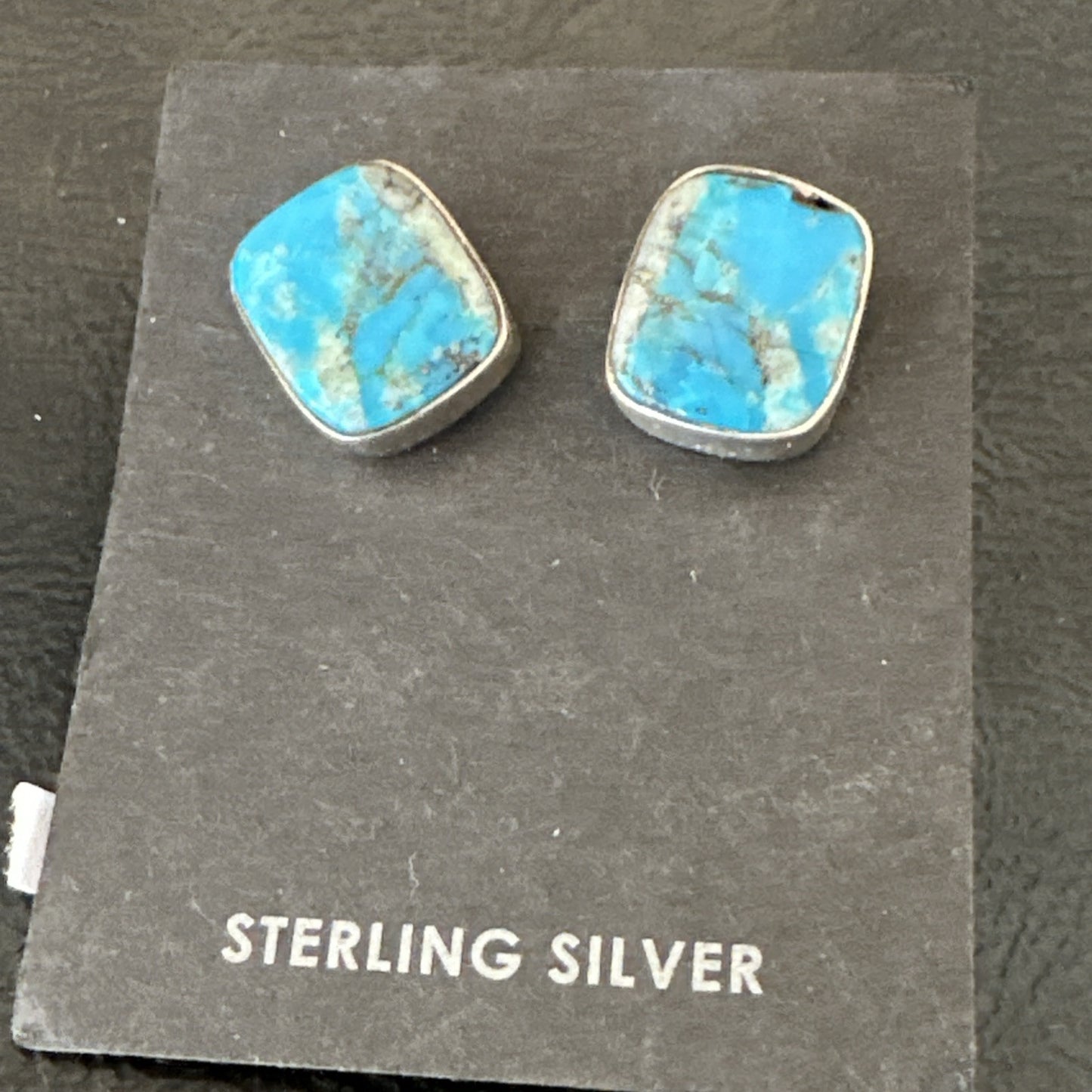 Blue Kingman Turquoise Navajo Sterling Silver Post Stud Earrings 18949