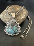 Yazzie Navajo Blue Spiderweb Turquoise Necklace Pendant | Sterling Silver | Authentic Native American Handmade | 18966