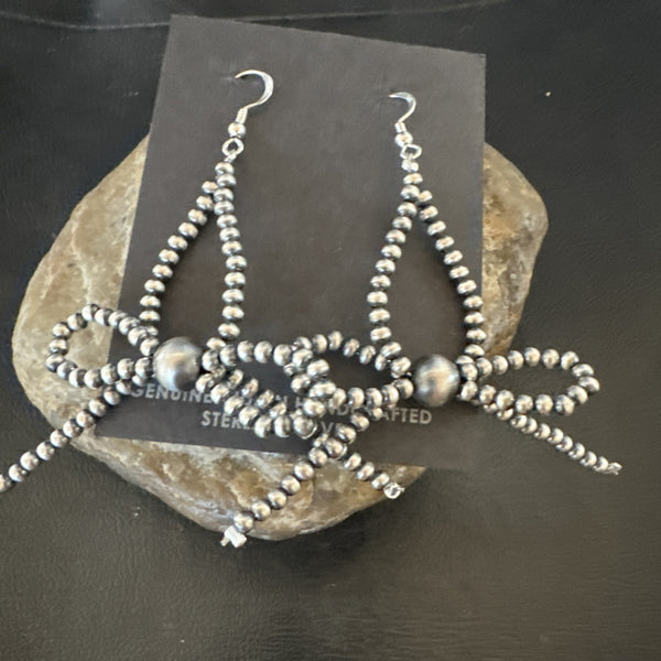 Beads 3mm BOW Bead Earrings 2.5" | Sterling Silver | Authentic Native American Handmade | 18926
