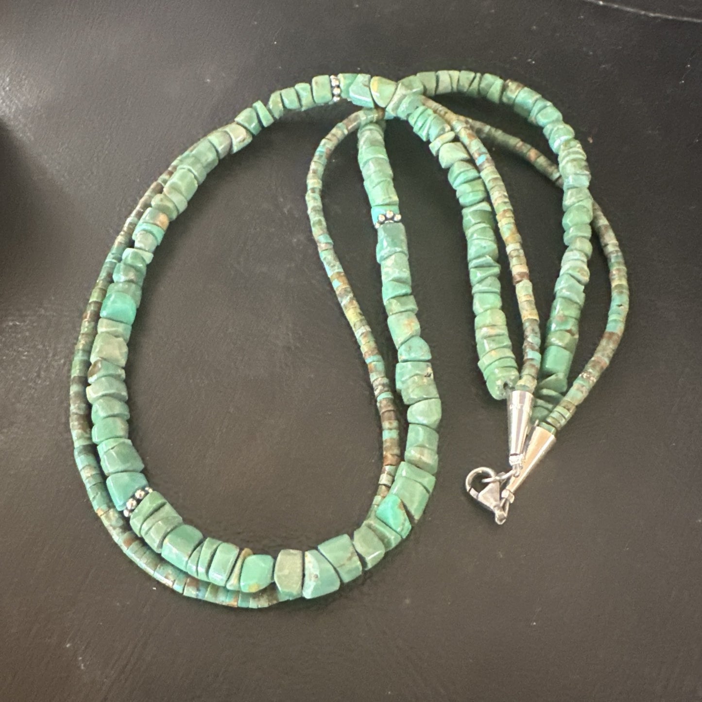 Sterling Silver Beads Heishi Green Turquoise 2 Strands Bead Necklace 18890