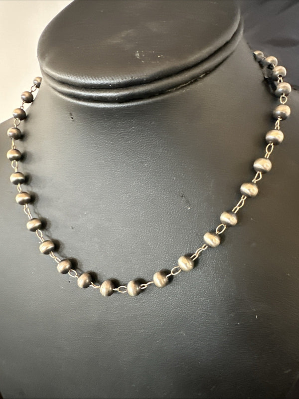 Rosary Bead Beads Beads Necklace 6mm 16" | Sterling Silver | Authentic Native American Handmade | 91116