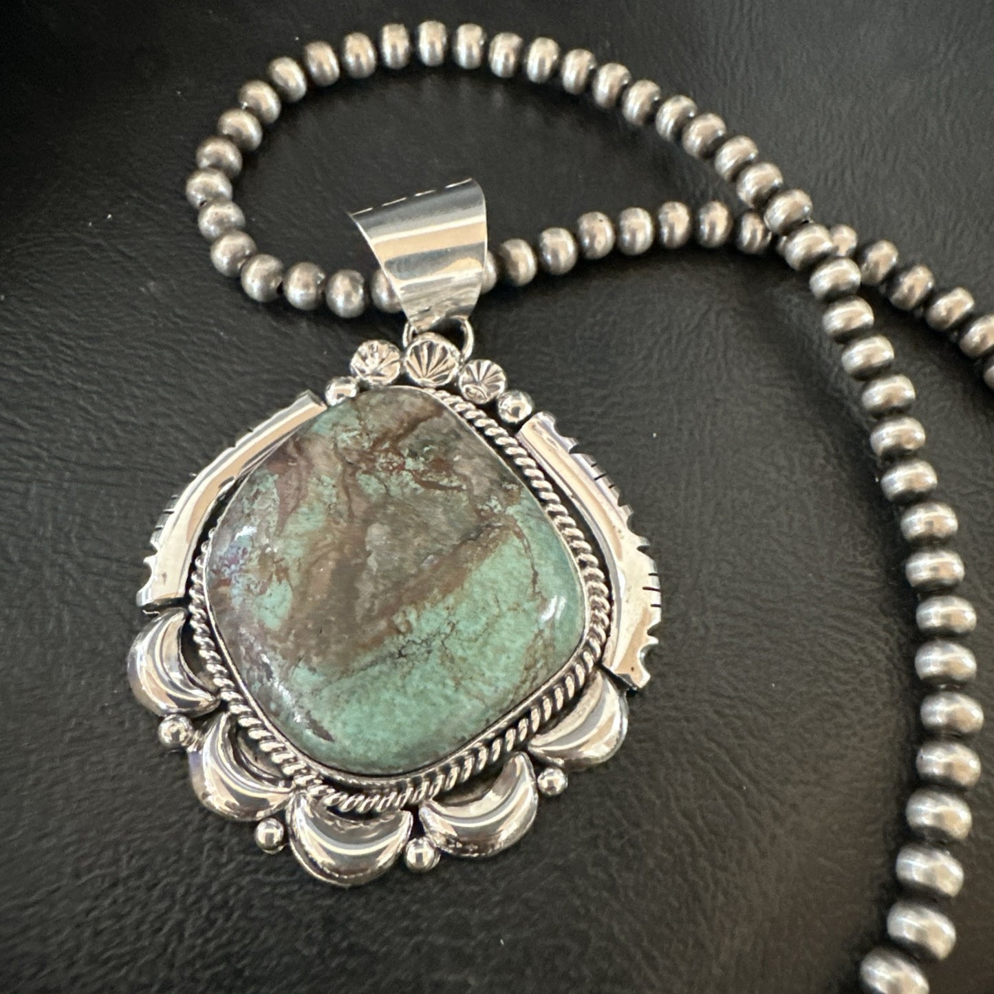 Yazzie Navajo Sterling Silver Blue Rustic Turquoise Necklace Pendant 18970