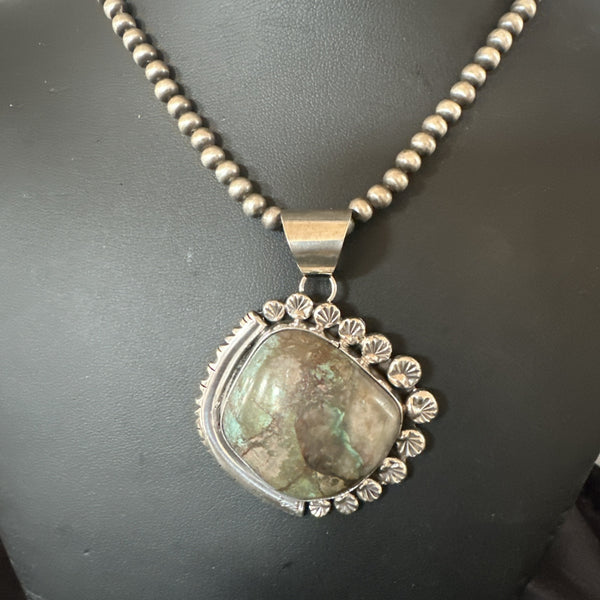 Yazzie Navajo Blue Rustic Turquoise Necklace Pendant | Sterling Silver | Authentic Native American Handmade | 18972