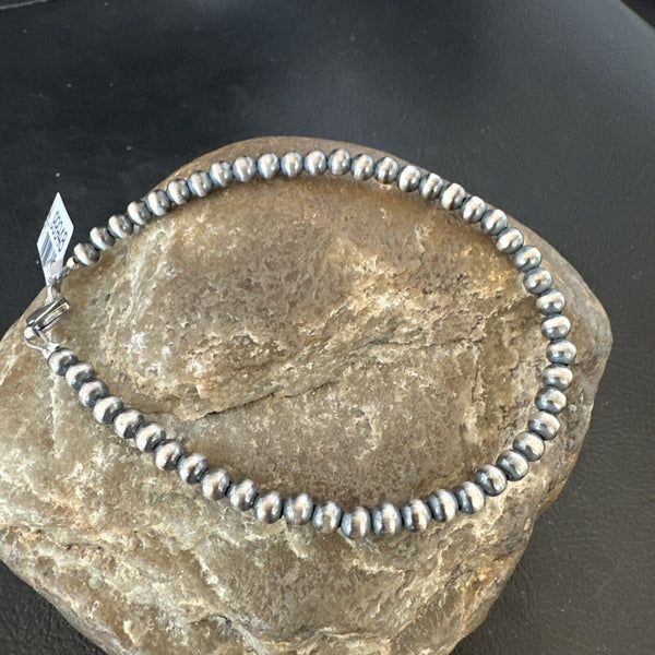 Native American Navajo Pearls 4mm - 8mm Beads 7” - 8" Sterling Silver Bracelet