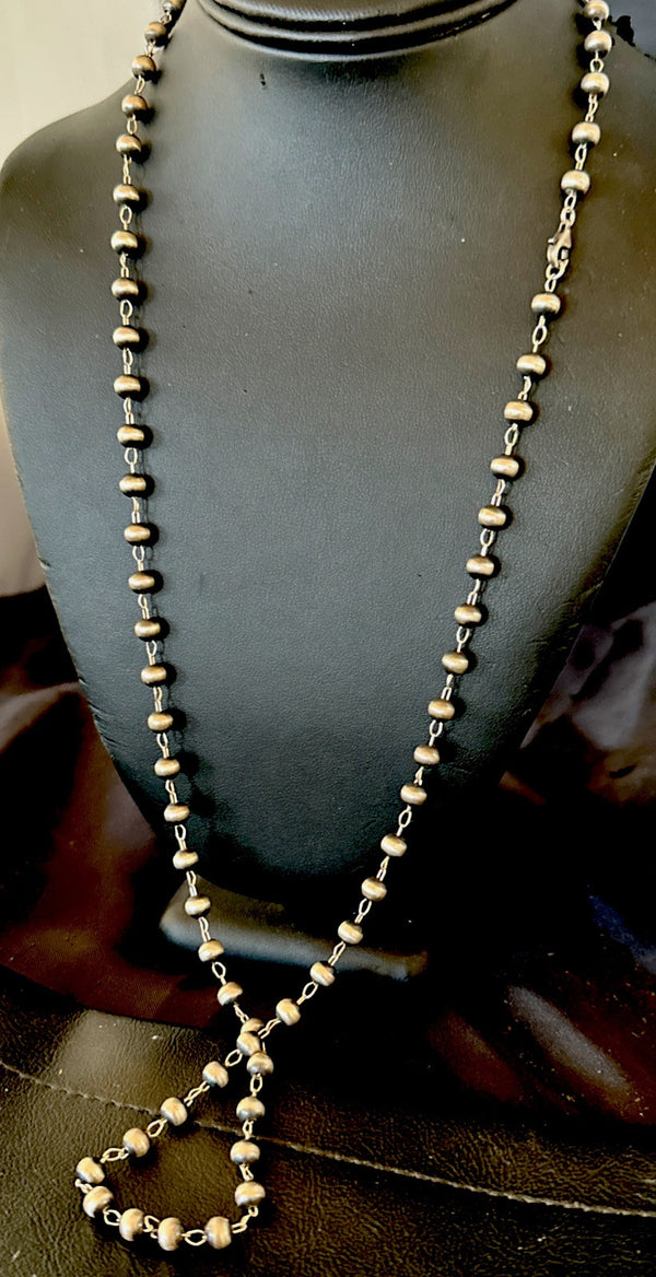 Rosary Bead Navajo Beads Necklace 6mm 30" | Sterling Silver | Authentic Native American Handmade | 18931