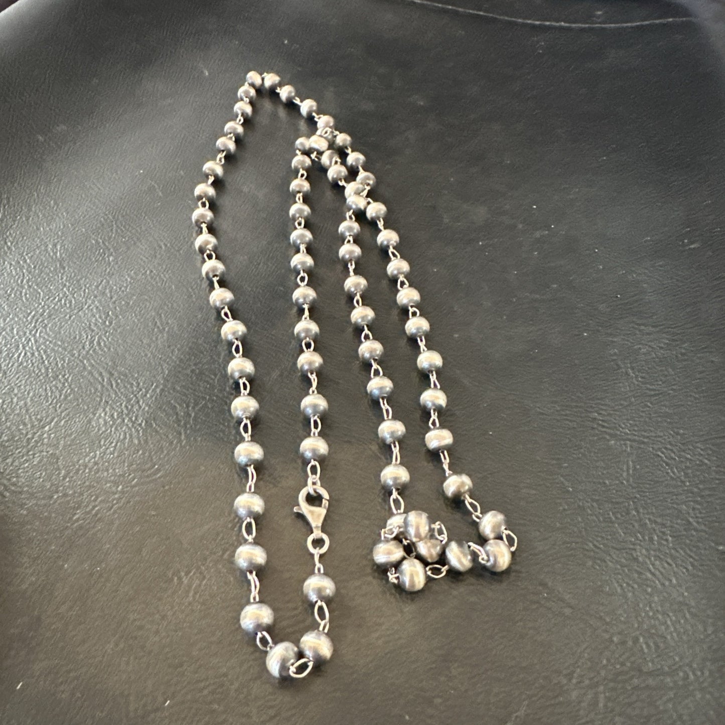 Rosary Bead Navajo Sterling Silver Beads Necklace 6mm 30" 18931