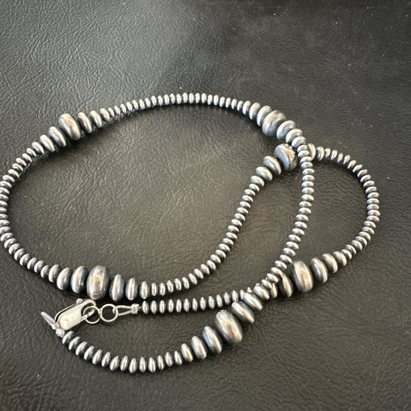 Designer Rondelle Flat Saucer Sterling Silver 20” Necklace 18935