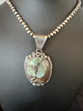 Yazzie Navajo Blue Rustic Turquoise Necklace Pendant | Sterling Silver | Authentic Native American Handmade | 18995