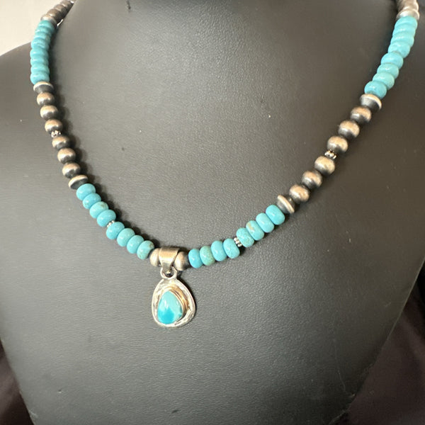 Women's Blue Kingman Turquoise Pendant Navajo Necklace 21" | Sterling Silver | Authentic Native American Handmade | 18936