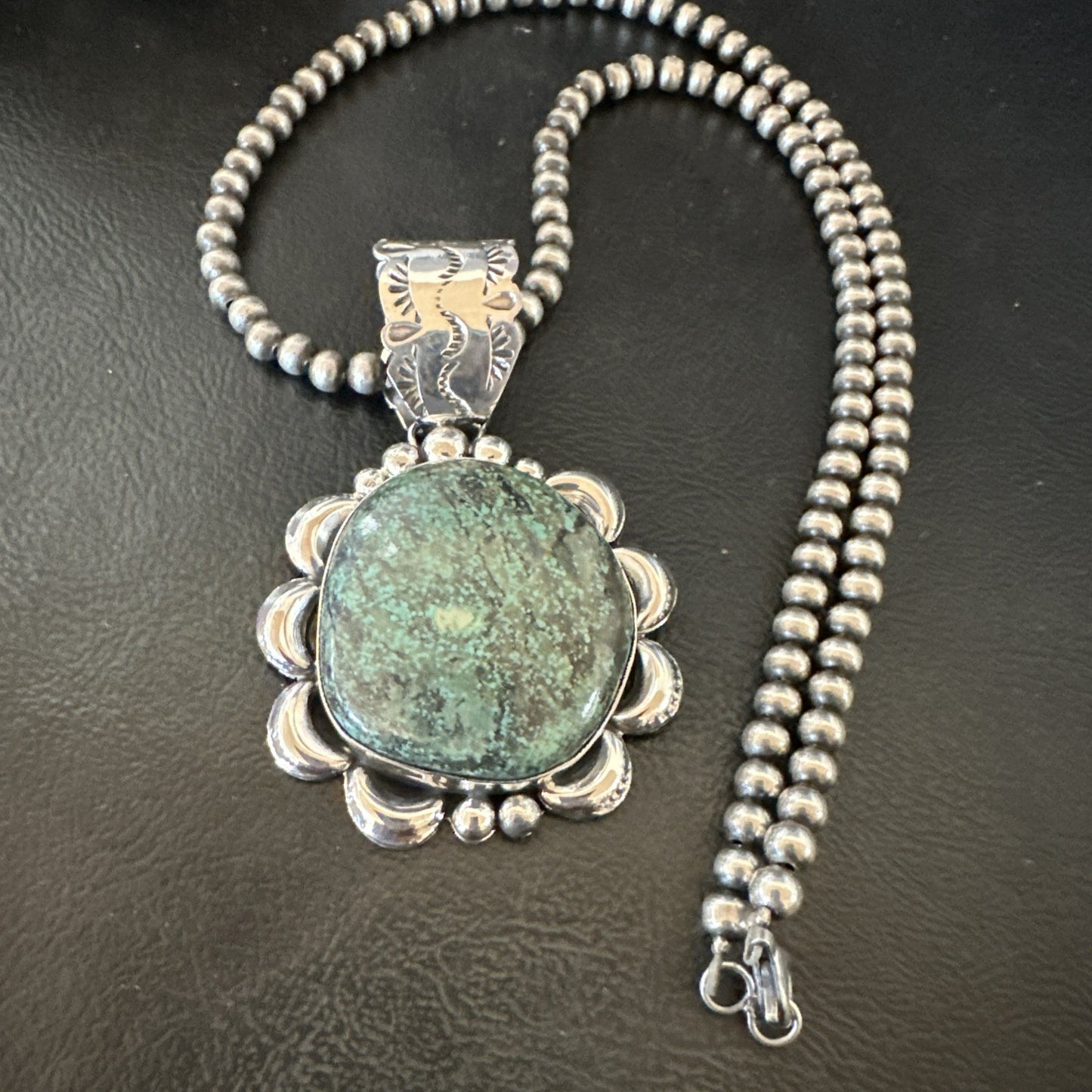 Yazzie Navajo Sterling Silver Blue Rustic Turquoise Necklace Pendant 2.75” 19000