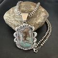 Yazzie Navajo Blue Rustic Turquoise Necklace Pendant | Sterling Silver | Authentic Native American Handmade | 18976