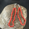 Real Red Orange Coral Nuggets Southwestern Earrings 2.5" | Sterling Silver | Authentic Native American Handmade | 18956
