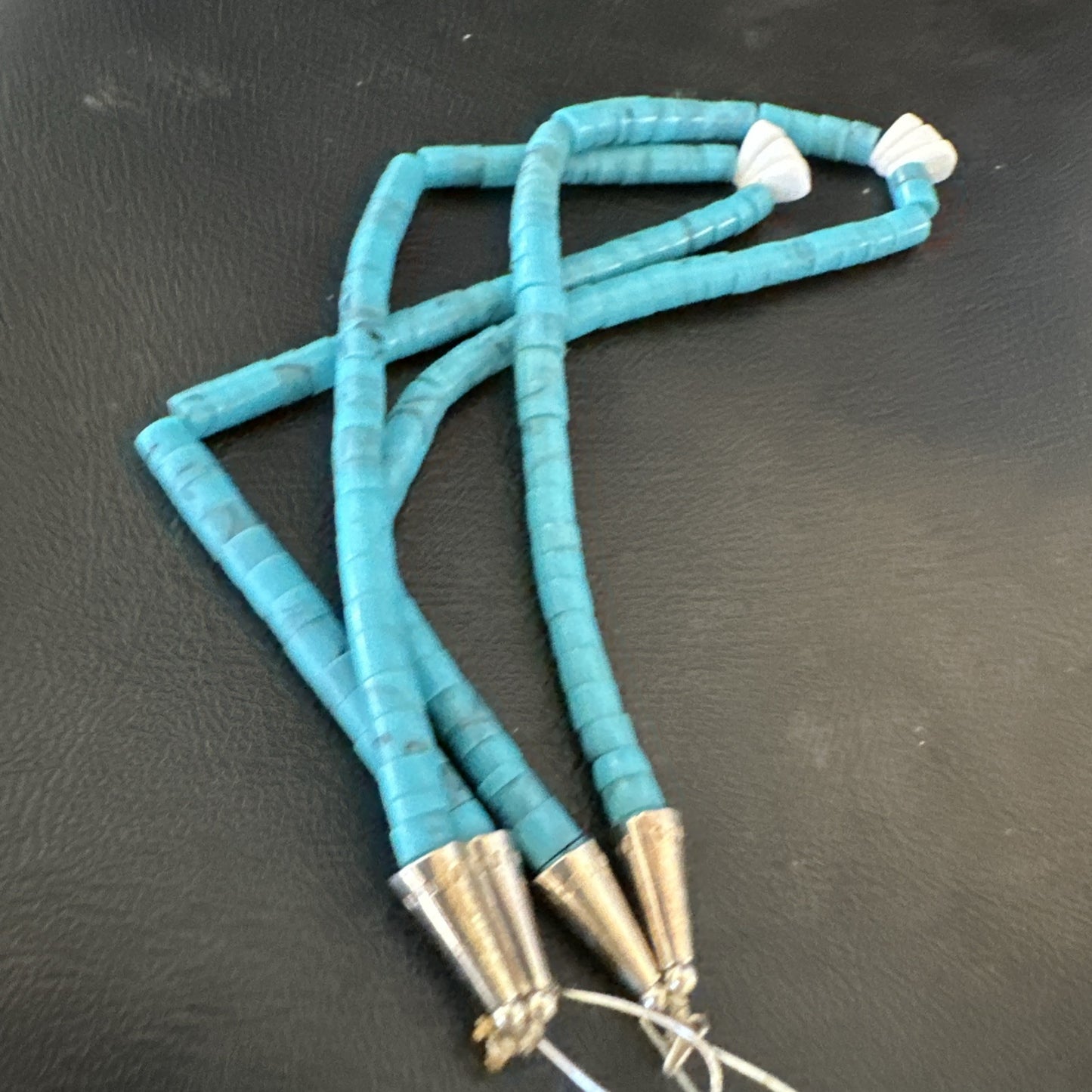 Blue Turquoise White Santo Domingo Sterling Silver Dangle Earrings 4” 19314